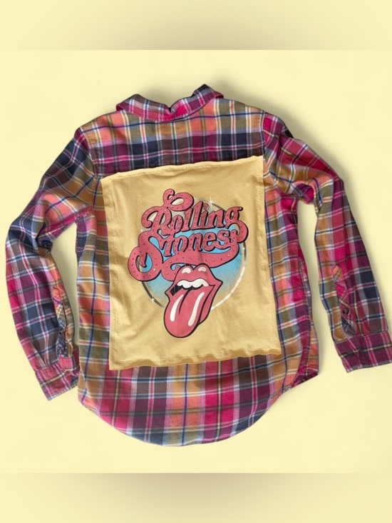 Sonoma Goods For Life Tops - Upcycled Sonoma Rolling Stones Plaid Button-Down Shirt with rhinestones